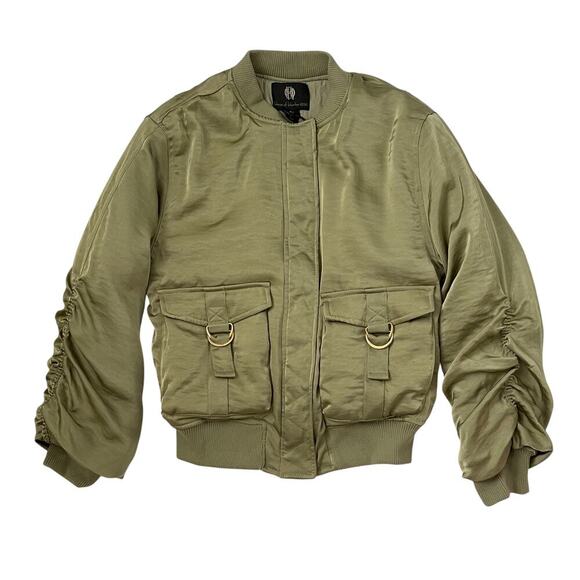 NWT House of Harlow 1960 Women's Bomber Jacket - Green Satin - Quilted - Size S - Picture 1 of 6